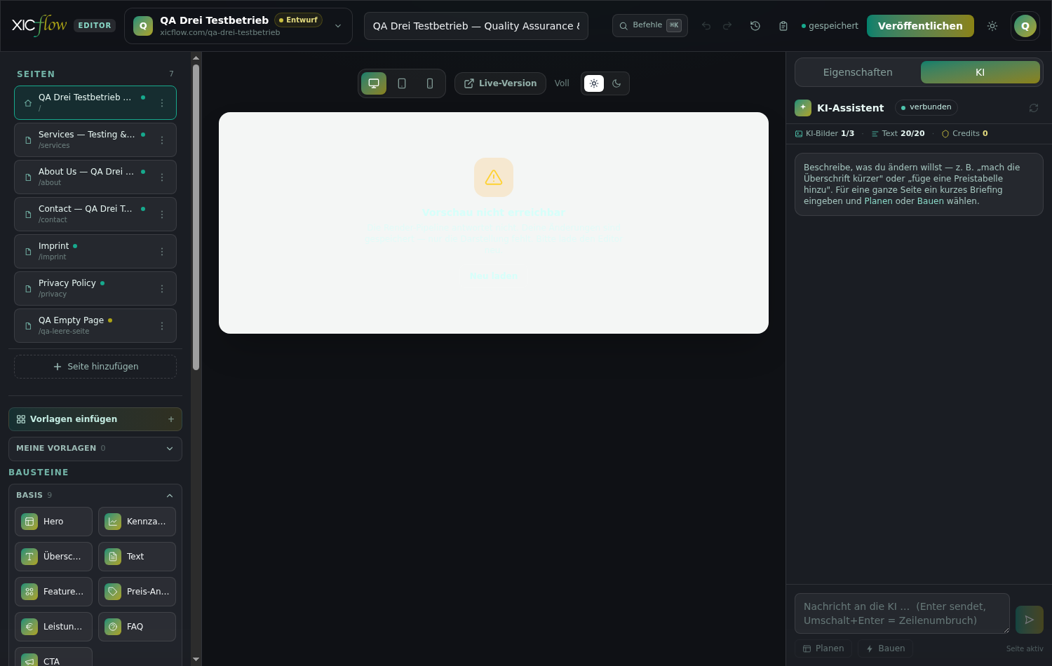 The AI column with its input field, the “Plan” and “Build” buttons and the quota display above them.
