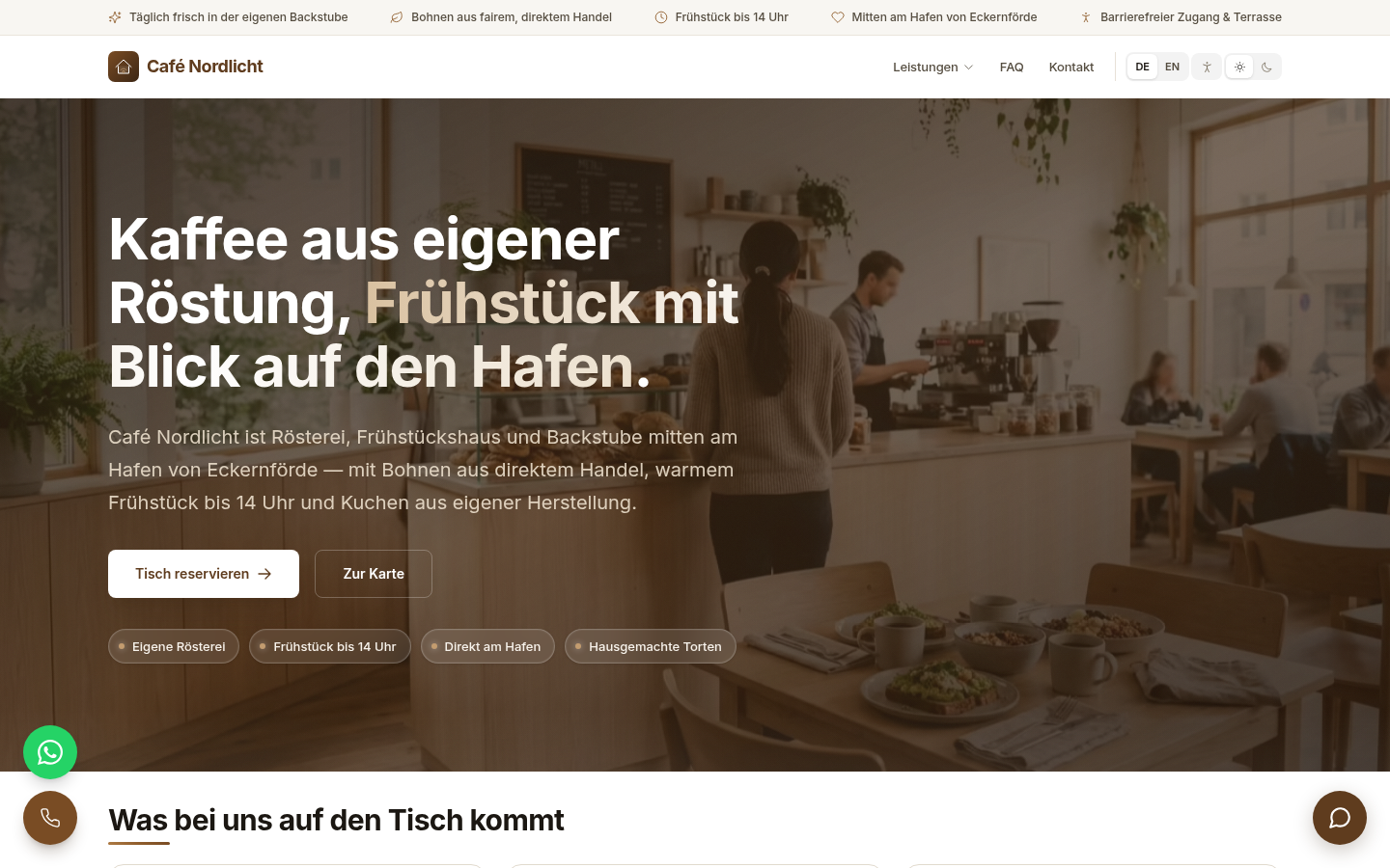 Screenshot der mit XICflow gebauten Demo-Website Café Nordlicht