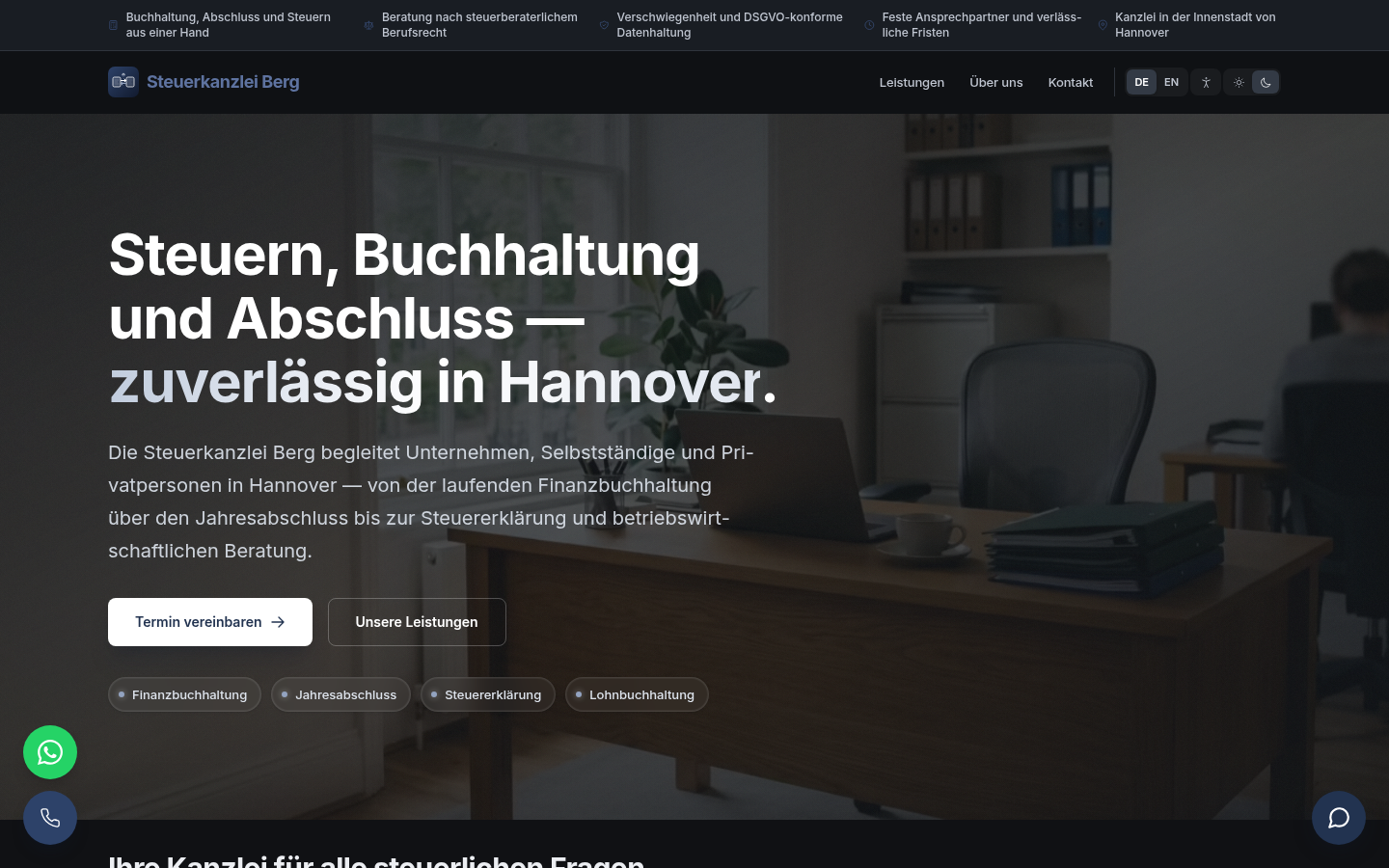 Screenshot der mit XICflow gebauten Demo-Website Steuerkanzlei Berg